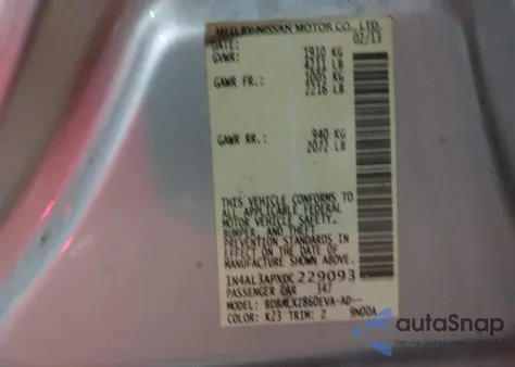 2013 Nissan Altima 2.5/S/Sv/Sl from USA, damaged, VIN 1N4AL3APXDC229093